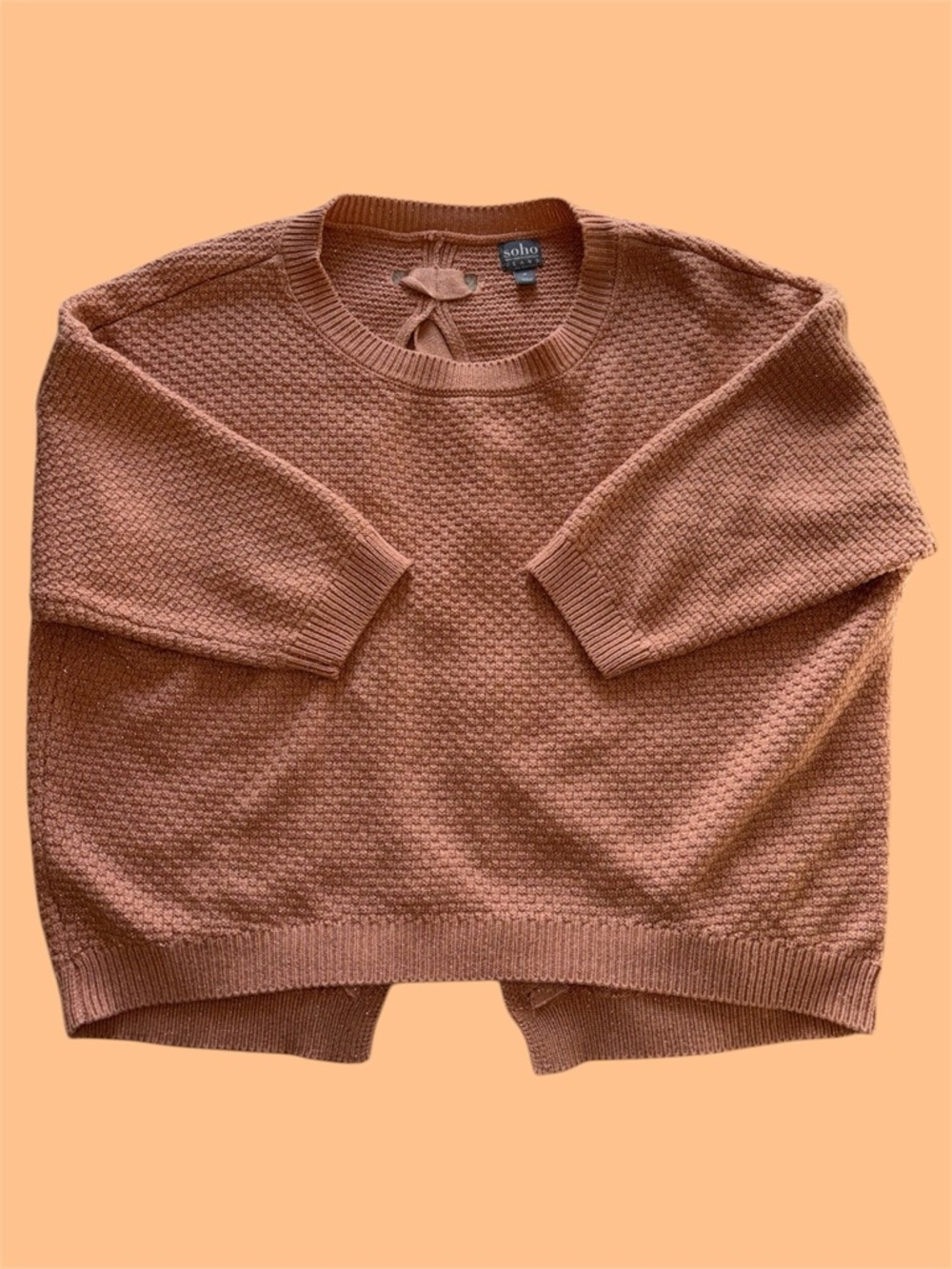 Soho New York & Company Sparkly Burnt Orange Crewneck Half Sleeve Sweater